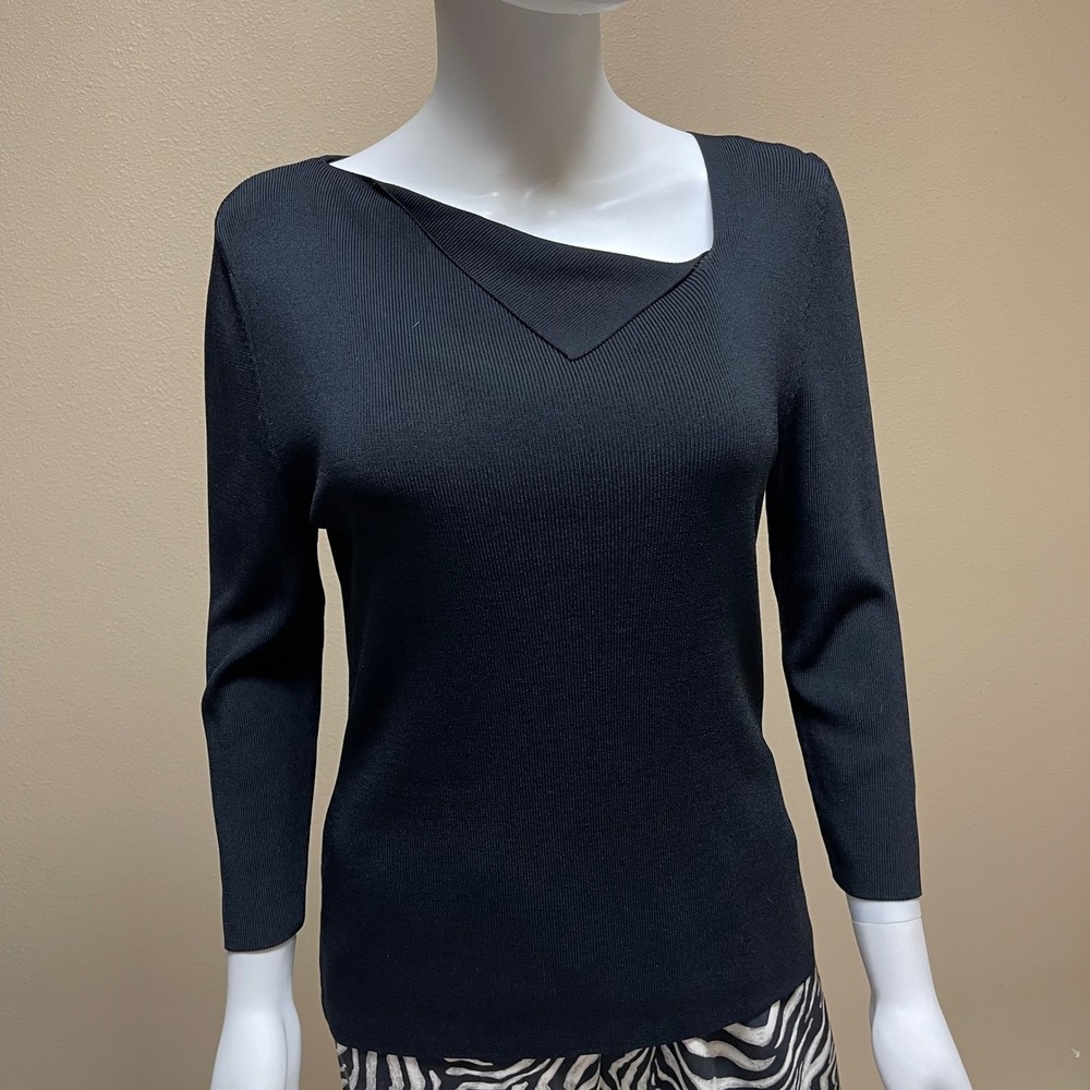 Cyrus Women Black Top Asymmetrical Neckline Fine Rib Knit  NWOT Chic Edgy S/M/L